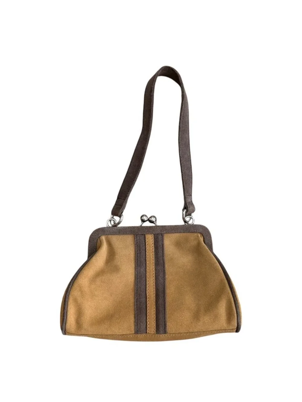 Naturalizer Suede Kisslock Mini Satchel Top Handle Bag Brown Y2K Western